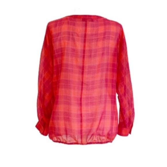 LOFT Blouse Top V-Neck Sheer Purple Orange Plaid Blouse Top Size Small - Picture 2 of 10